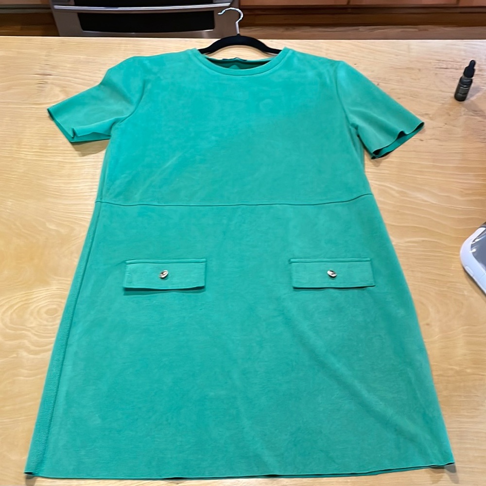 Zara Teal Short-Sleeve Pocket A-Line Dress